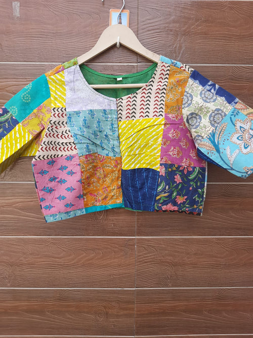Basic multicolor cotton patch work blouse
