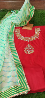 Red Zardosi Work  Dress Material With georgette Dupatta
