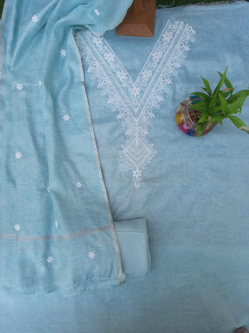 Sky blue soft silk suit with embroidery