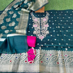 Dark green color Banarsi  zari weaving with gota patti suits