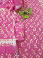 Pure linen hand block print with linen dupatta