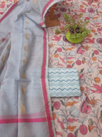 Pure linen hand block print with linen dupatta