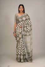 PASTEL COLOR HANDLOOM LINEN BLOCK PRINTSAREE