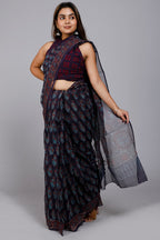 Dark Blue Color  Hand Block Print Kota Doriya Saree