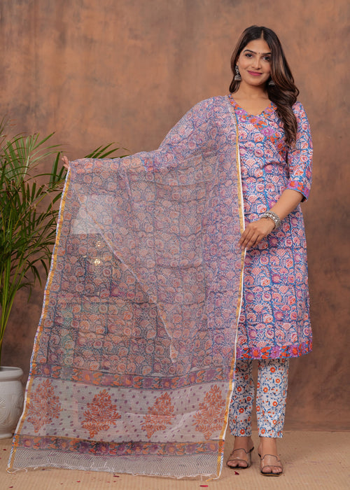 Pastel Color Cotton Suit With Kota Doria Dupatta