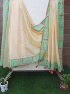 Designer  Pastel Yellow Color Handloom Silk  Embroidery Saree