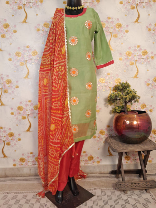 FLORENCE GREEN COLOR EMBRIDERY SUIT WITH BANDHEJ DUPATTA