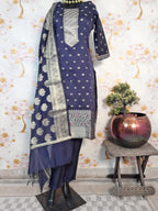 Dark Blue Color  Banarsi Silk Zari Woven  Suit