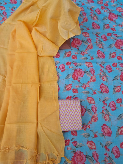 Linen cotton dress material with  Kota doria dupatta