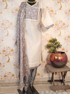 DESIGNER PERAL WHITE HANCLOOM CHANDERI SUIT
