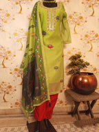 FLORANCE GREEN COLOR  MUSLIN SILK WITH HAND WORK AARI SUIT