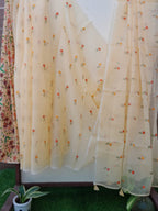 Light Lemom Yellow Color Kota Doriya With  Embroidery Saree