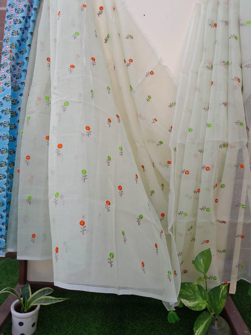 Pista green Color Kota Doriya With  Embroidery Saree