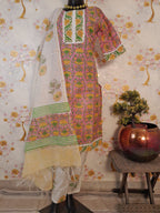PINK COLOR  HANDLOOM CHANDERI SILK  BLOCK PRINT SUIT