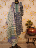 BLUE COLOR MAHESHWARI SILK BLOCK PRINT  SUIT