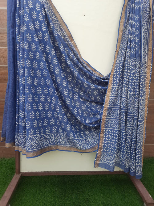 Blue Color Mulmul Cotton Saree