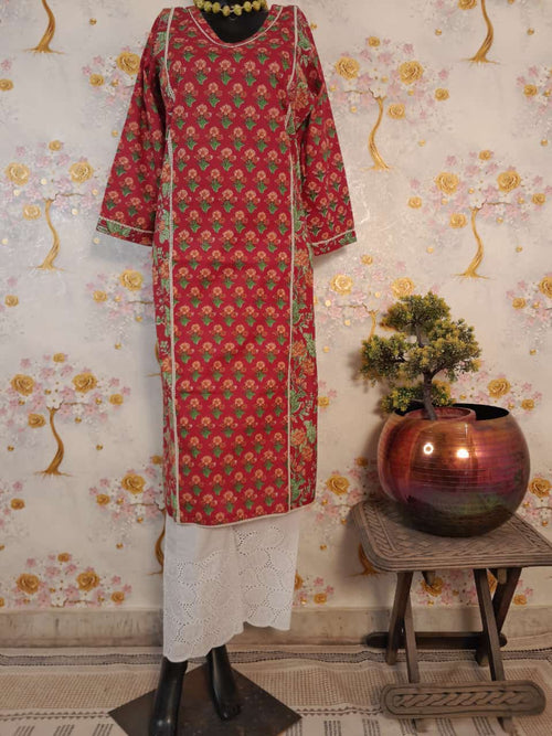 RED FLORAL PRINT COTTON SUIT