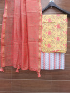 Pastel Yellow Color Cotton Suit With Chanderi Dupatta