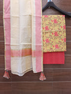 Pastel Yellow Color Cotton Suit With Chanderi Dupatta