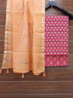 Rani Color Cotton Suit With Chanderi Dupatta