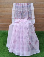 Lavender Color Kota  Doria Block Print  Saree With Zari Border