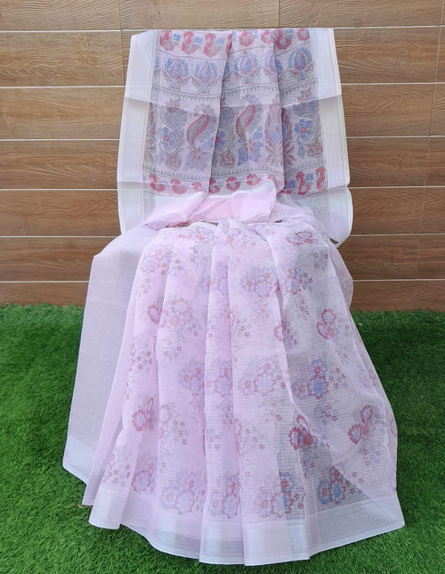 Lavender Color Kota  Doria Block Print  Saree With Zari Border