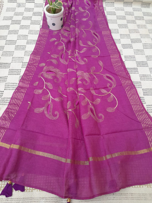 Purple Color Handloom  Silk With Zari Weaving Dupatta