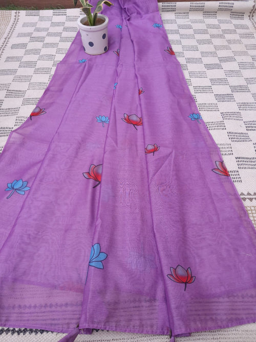 Lavender Color Pichwai  Print Muslin Silk Dupatta