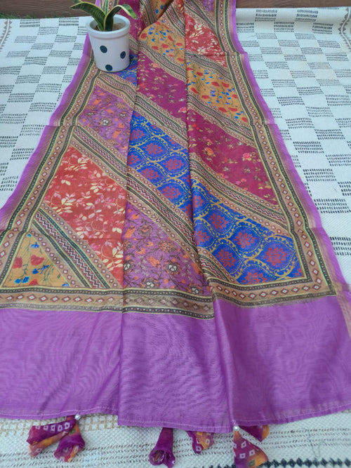 Multicolor Digital Print Chanderi Silk Dupatta