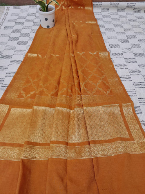 Pure Banarsi Silk Golden Brown Color  With Heavy Zari Dupatta