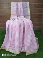 Pink Color Soft Silk Kota Doria With Zari Border Saree