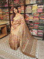 Designer Khadi Handloom Silk Beige Color Embroidery Saree