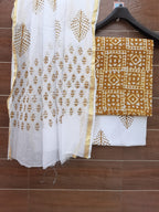 Mustard Color Wax Batik Hand Block Print Cotton Suit With Cotton Dupatta