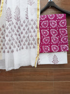 Lavender Color Wax Batik Hand Block Print Cotton Suit With Cotton Dupatta