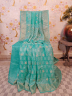 Mint Green Modal Silk Hand Block  Print Saree