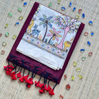 Dark Marron Color Khadi Cotton Saree With  Embroidery Blouse