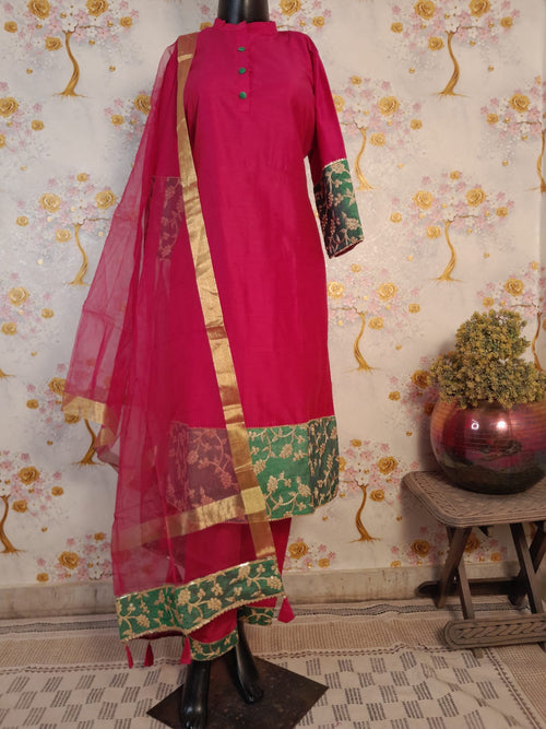 Rani colour designer with green embroidery patch work suit
