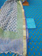 Sky blue color cotton  suit with kota dupatta