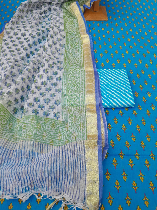 Sky blue color cotton  suit with kota dupatta