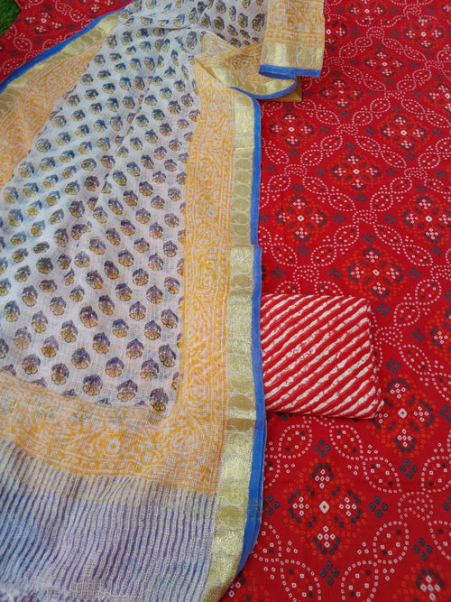 Red color cotton suit kota doriya dupatta