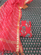 Red color cotton  suit with kota  dupatta
