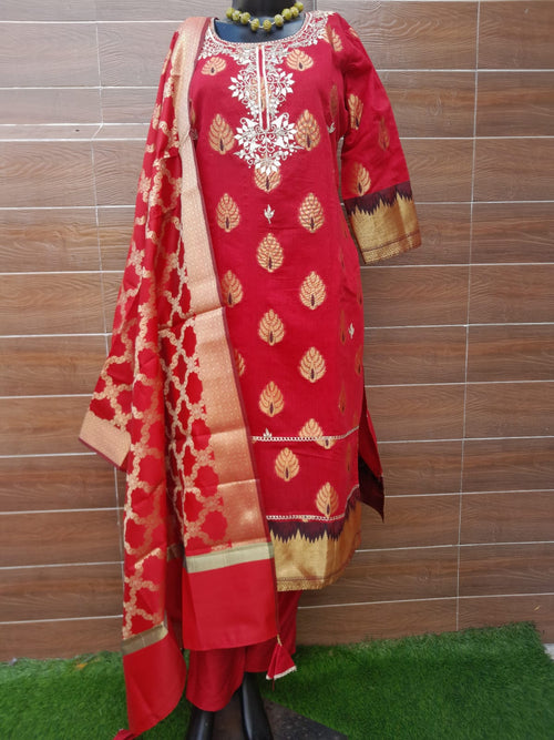 Red Color Banarsi Silk Gotta Patti work Suit