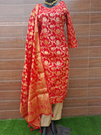 Red Banarsi Silk with Khadi Georgette Dupatta suit