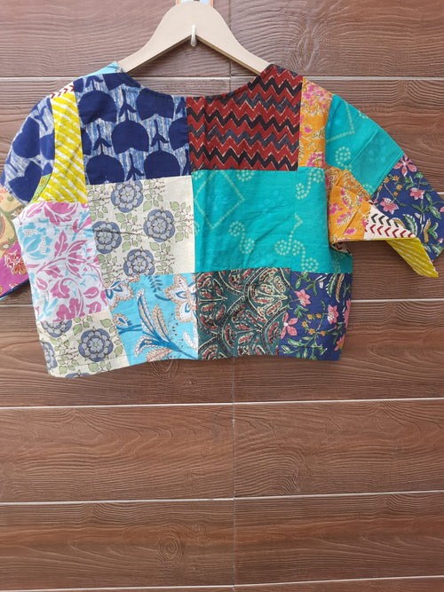 Basic multicolor cotton patch work blouse