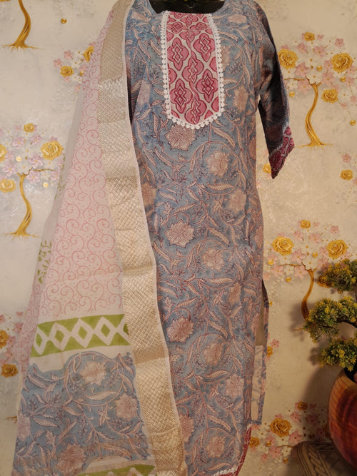 PASTEL SKY BLUE COLOR MAHESHWARI SILK  SUIT