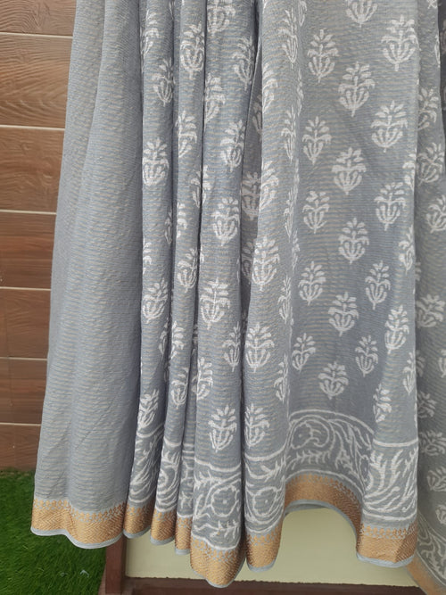 Grey Color Mulmul Cotton Saree