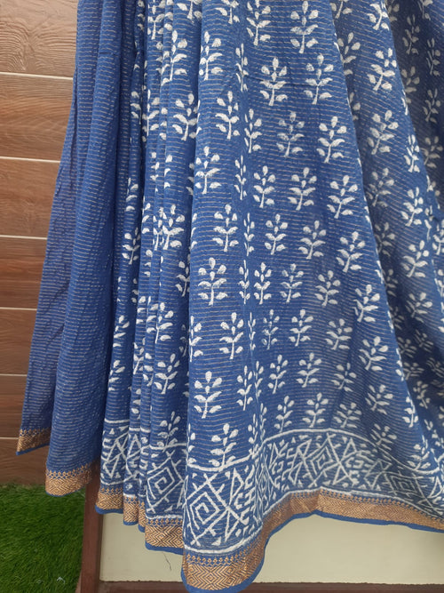 Blue Color Mulmul Cotton Saree
