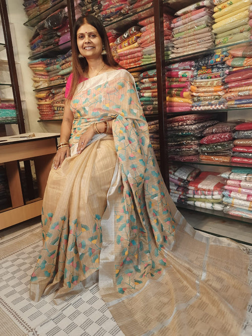 Designer Khadi Handloom Silk with Embroidery  Saree