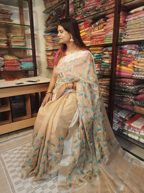 Designer Khadi Handloom Silk with Embroidery  Saree