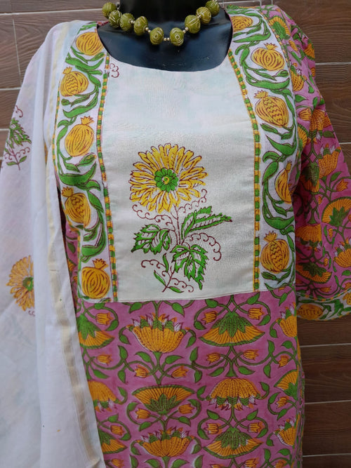 Pink Color Chanderi Silk Block Print stitched suit